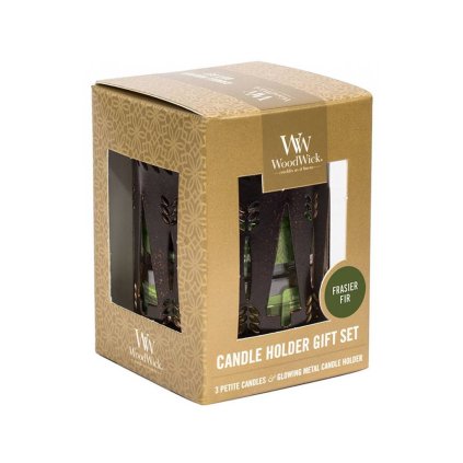 11594 woodwick sada 3 ks svicek petite candle s vuni jedle a svicnu bronze trees