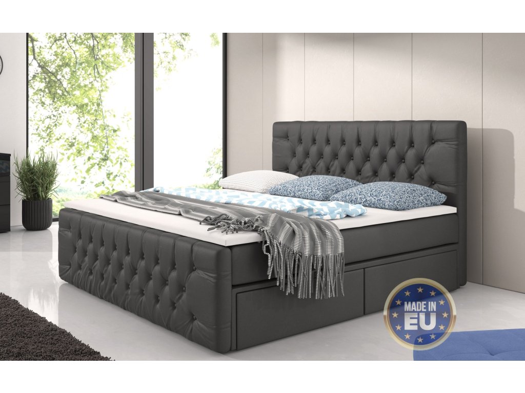 Boxspring postel SOGNARE s úložným prostorem, látka - šedá