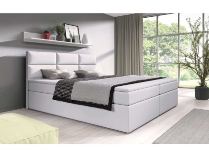 Boxspring postel CAMELIA s úložným prostorem a USB - bílá