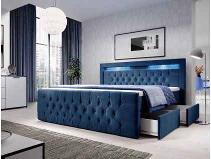Boxspring postel MENZOGNA s úložným prostorem a LED