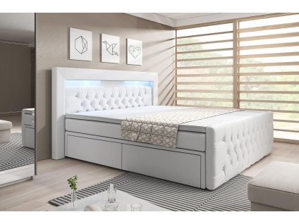 Boxspring postel SERA s úložným prostorem (4 šuplíky) a LED