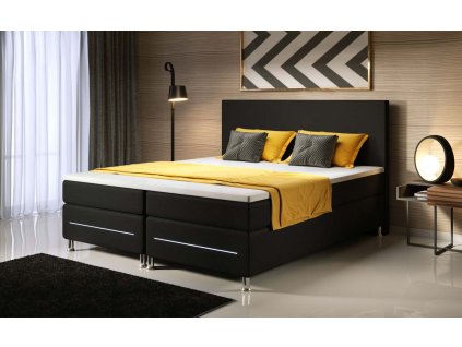 Boxspring postel SIMPLE s LED - černá
