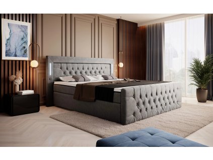 Boxspring postel ELEGANCE s úložným prostorem, LED a USB