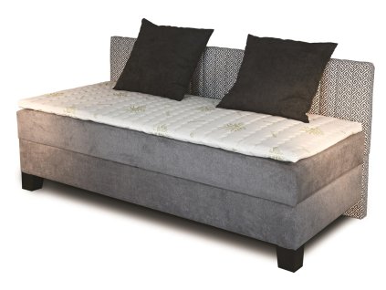 Čalouněná boxspring postel NOVO s dlouhým čelem a úložným prostorem