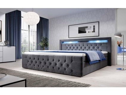 Boxspring postel GLORIA s úložným prostorem a LED