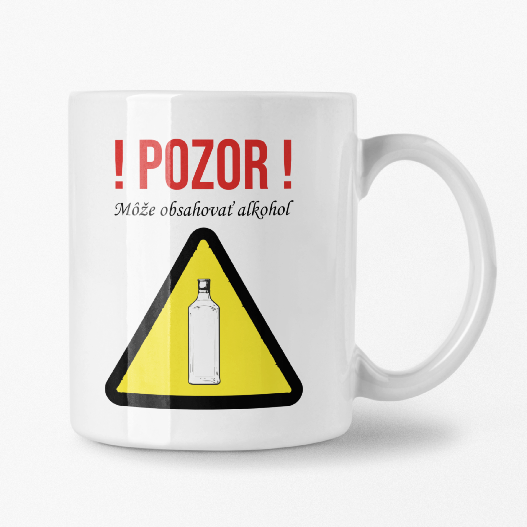 Hrnček s potlačou "Môže obsahovať alkohol" Typ: Biely