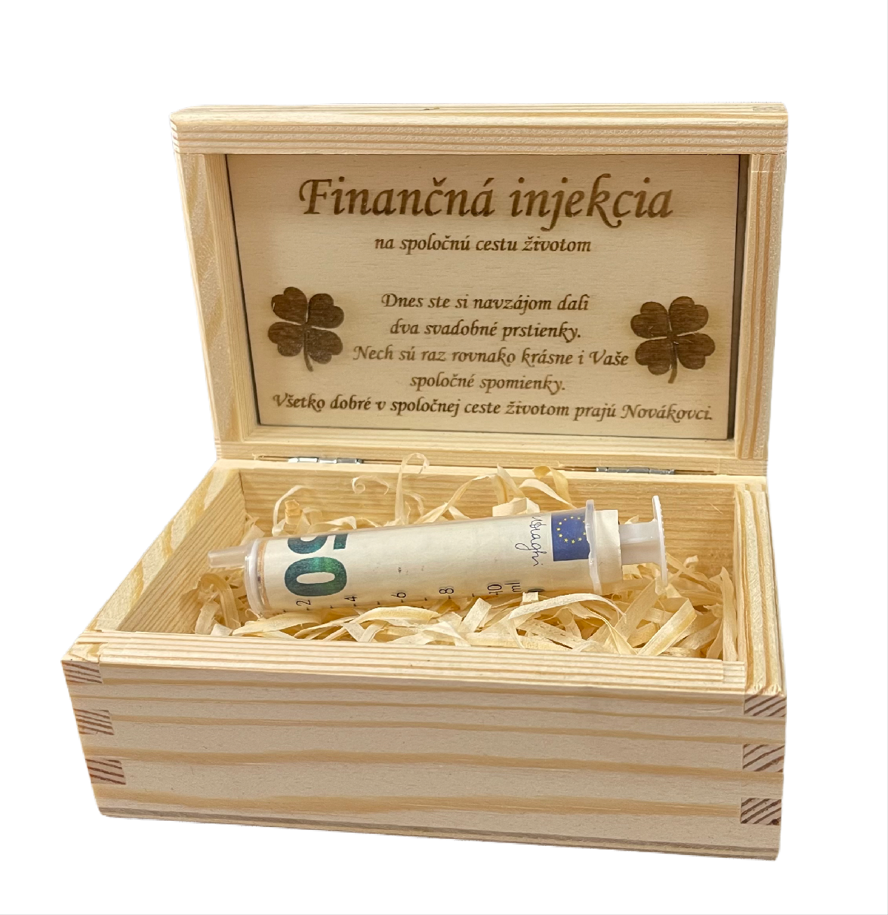 Finančná injekcia v krabičke s vlastným textom
