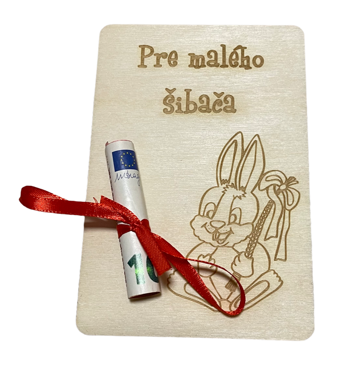 Darček pre šibačov sediaci zajac s korbáčom