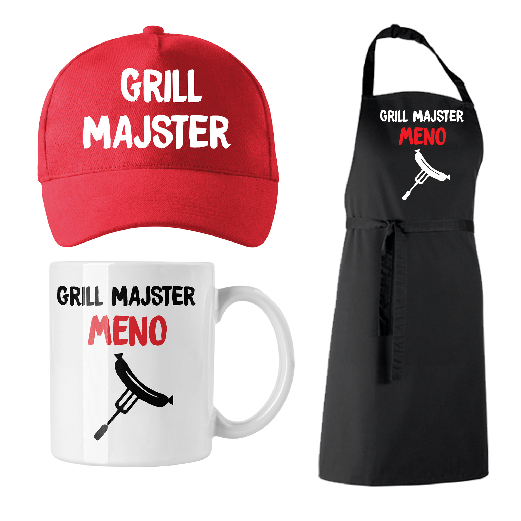 Set šiltovka, šálka a zástera pre Grill majstra s menom