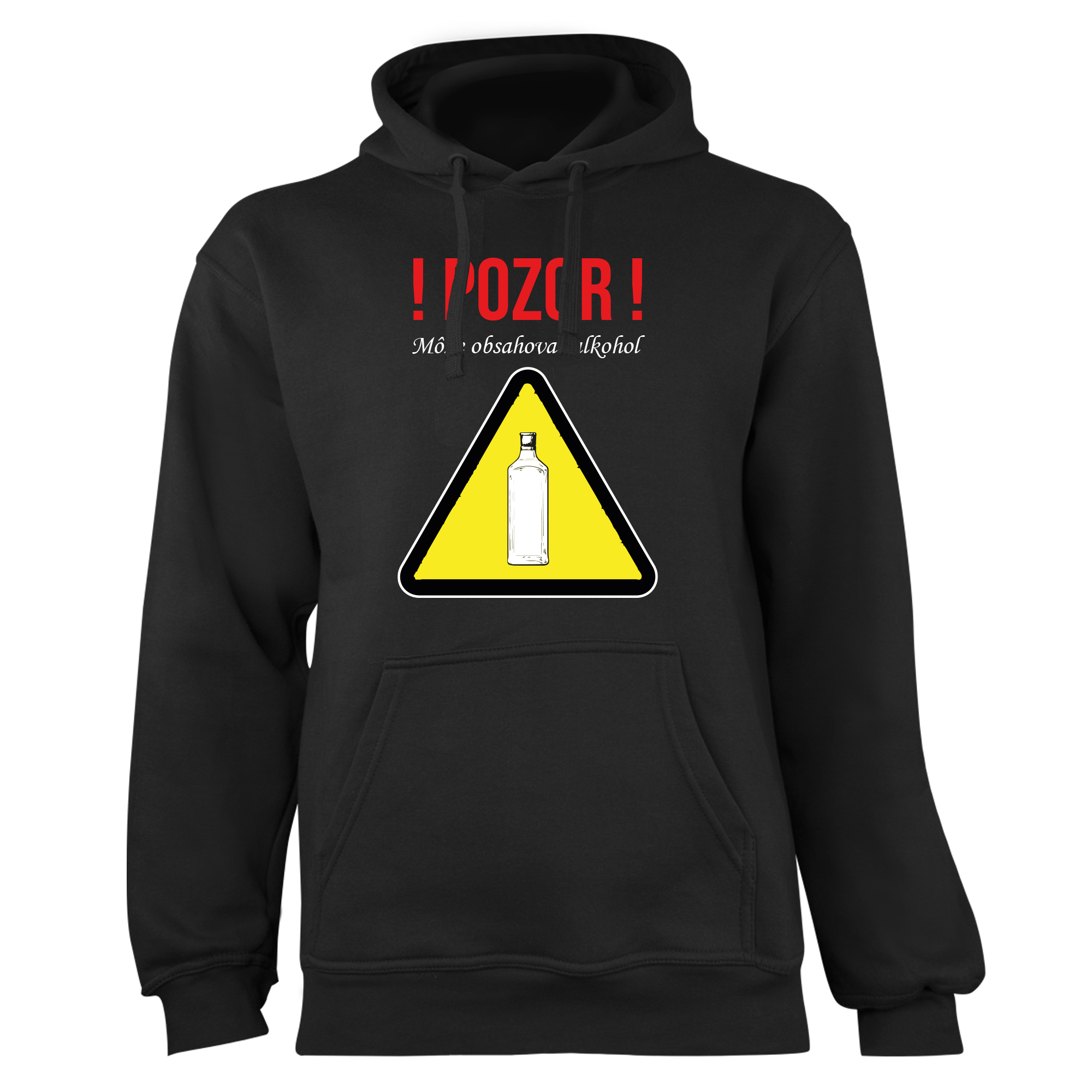 Mikina s potlačou "Pozor môže obsahovať alkohol" Farba: Čierna, Typ: Pánske, Veľkosť: 3XL