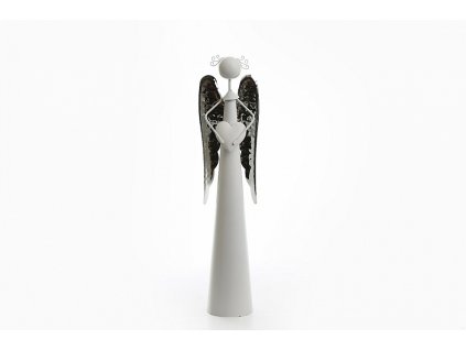Kovový Anděl se srdíčkem bílý se stříbrnými křídly 50cm střední