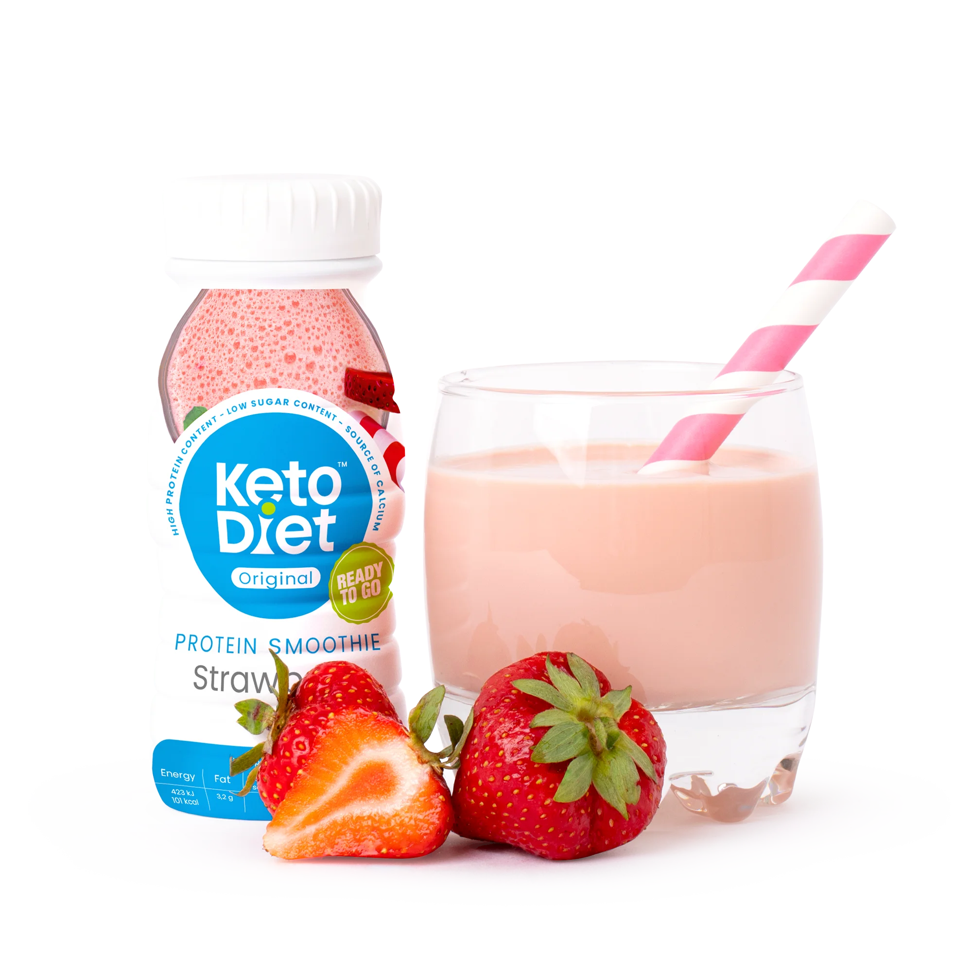 KetoDiet Proteinové smoothie – příchuť JAHODA (200 ml – 1 porce)