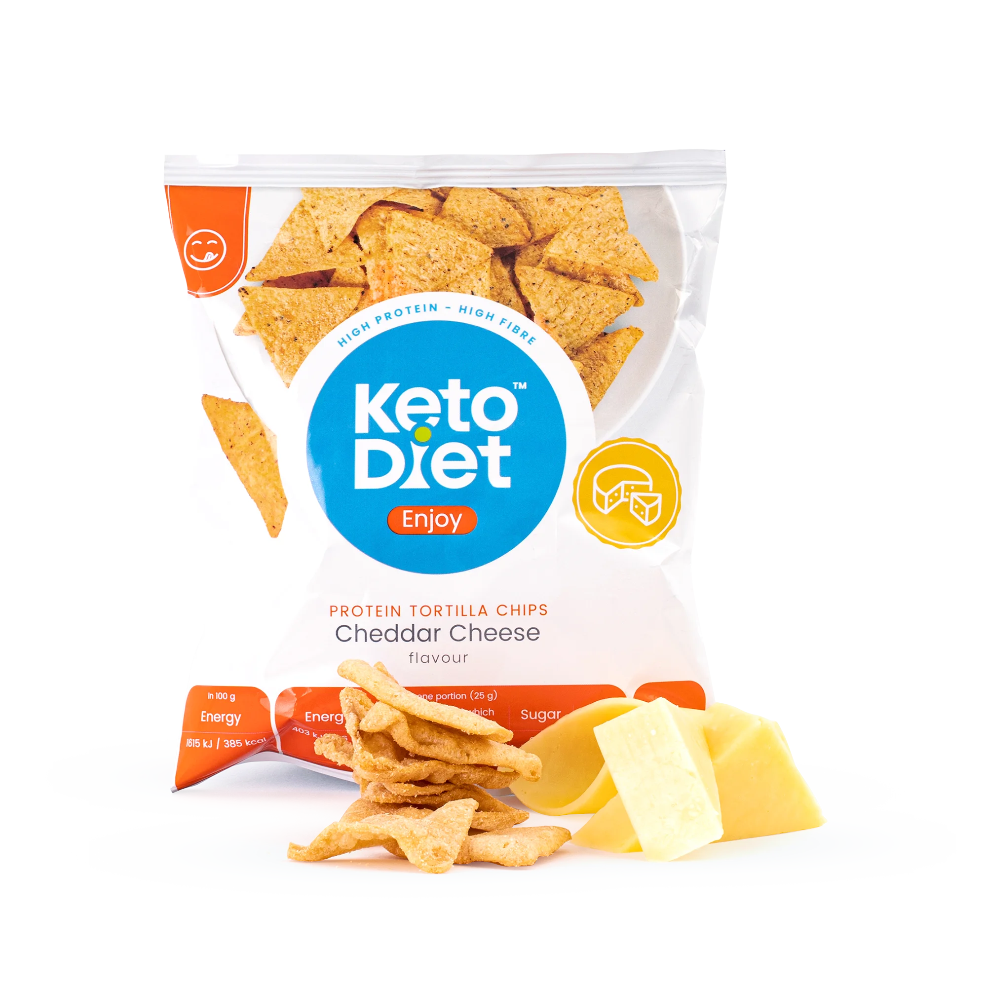 Fotografie KetoLife Low Carb Tortilla chipsy – příchuť CHEDAR (25 g)