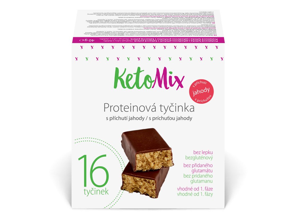 Fotografie KetoMix Proteinové tyčinky s příchutí jahody 16x 40g 16 x 40 g