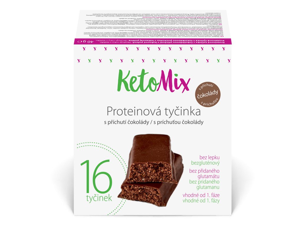 Fotografie KetoMix Proteinové tyčinky s příchutí čokolády 16x 40g 16 x 40 g