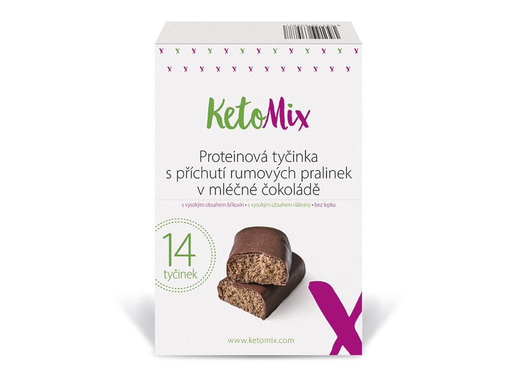 KetoMix Proteinová tyčinka s příchutí RUMOVÝCH PRALINEK v mléčné čokoládě (1 porce)