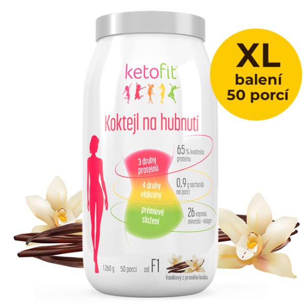 KetoFit VANILKOVÝ proteinový koktejl pro rychlé hubnutí (50 porcí)