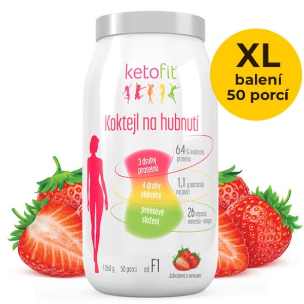 KetoFit JAHODOVÝ proteinový koktejl s ovocem pro rychlé hubnutí (50 porcí)