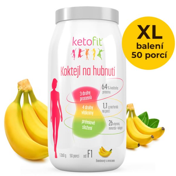 KetoFit BANÁNOVÝ proteinový koktejl s ovocem pro rychlé hubnutí (50 porcí)