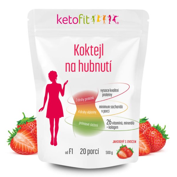 KetoFit JAHODOVÝ proteinový koktejl s ovocem pro rychlé hubnutí (20 porcí)