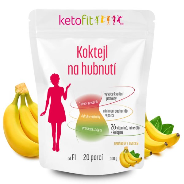 KetoFit BANÁNOVÝ proteinový koktejl s ovocem pro rychlé hubnutí (20 porcí)
