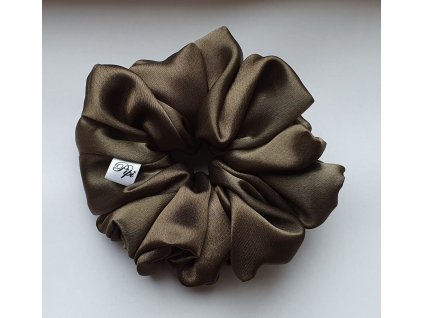 XXL gumička (scrunchie) ze saténu - Khaki