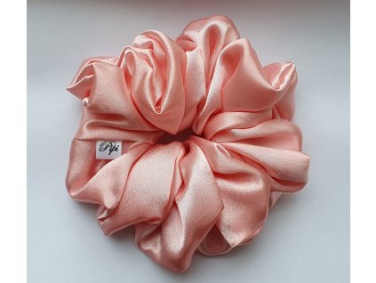 XXL gumička (scrunchie) ze saténu - Světle oranžová