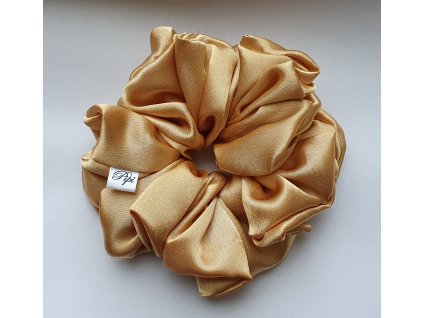 XXL gumička (scrunchie) ze saténu - Zlatá světlá