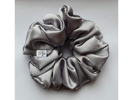 XXL gumička (scrunchie) ze saténu - Stříbrná