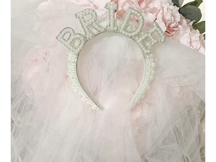 Čelenka BRIDE s perličkami a závojem