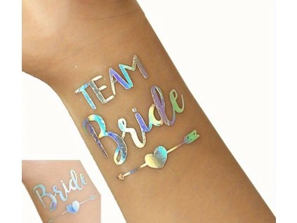 Dočasné tetování TEAM BRIDE – silver (balení 12 ks) ✨