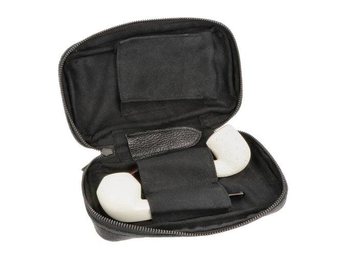 Pouzdro na 2 dýmky etue Angelo černé, kožené  Pouzdro na 2 dýmky etue Angelo černé, kožené