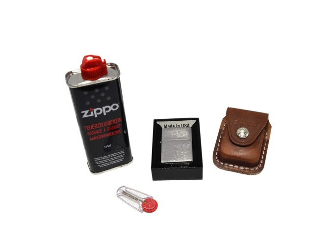 Zippo sada zapalovač a kapsička na Zippo zapalovač, kožený clip  Zippo sada zapalovač a kapsička na Zippo zapalovač, kožený clip