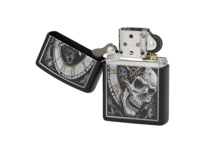 Zapalovač Zippo Skull Clock, matný  Zapalovač Zippo Skull Clock, matný
