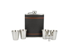 Placatka nerezová + pohárek sada, koženka, černá  Placatka nerezová + pohárek sada, koženka, černá