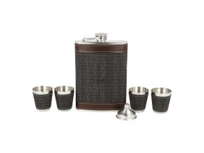 Placatka s pohárky sada, PVC, 8oz, hnědá  Placatka s pohárky sada, PVC, 8oz, hnědá