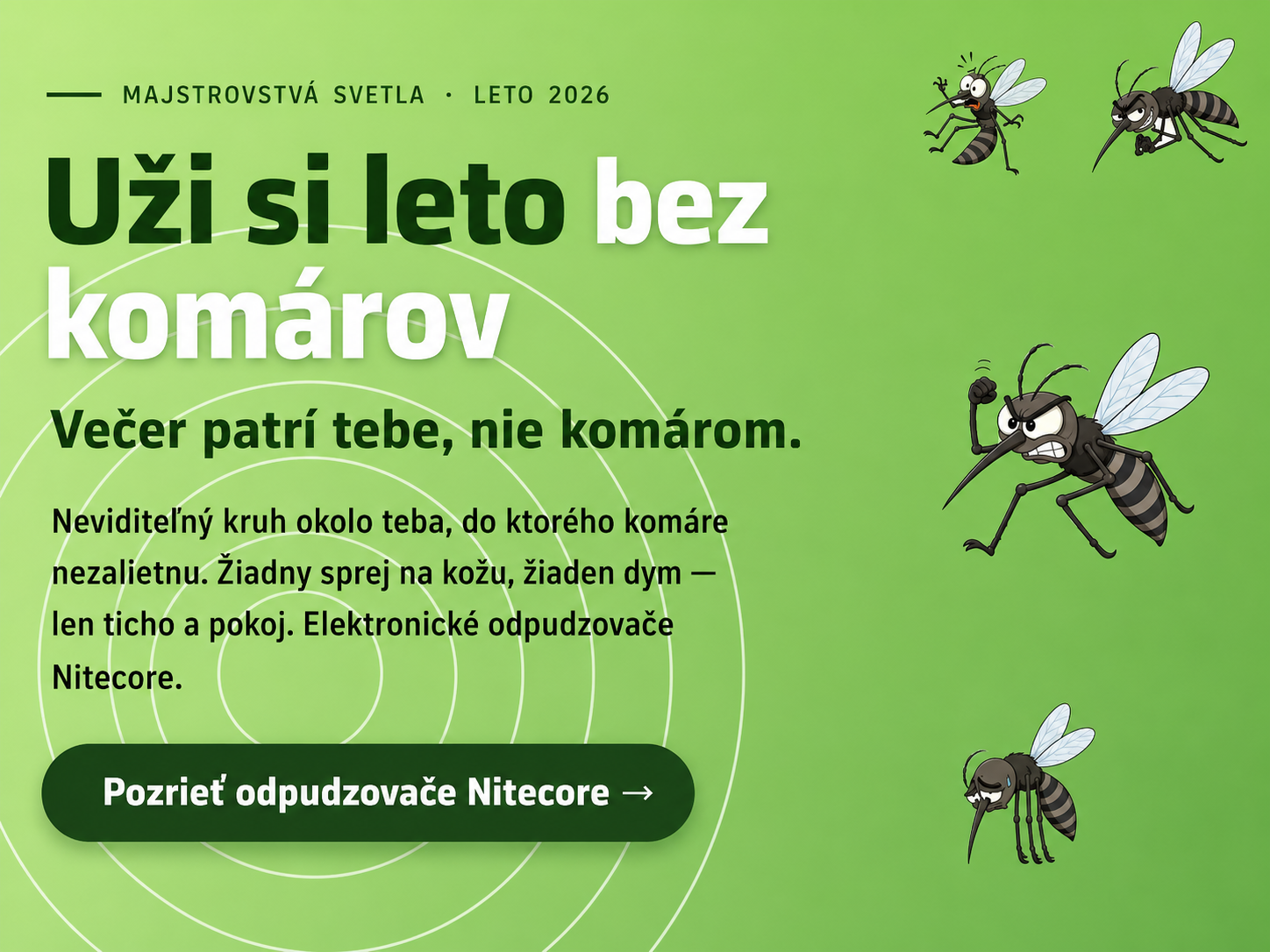 Odpudzovač komárov: leto bez štípancov na terase, kempe i rybačke