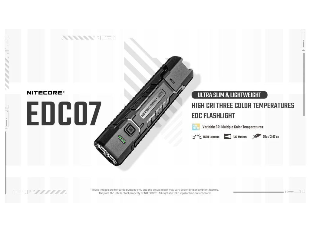 Nitecore EDC07 — prehľad: ultra tenká EDC baterka s vysokým CRI, tromi farebnými teplotami, 1500 lm a 132 m dosvitom