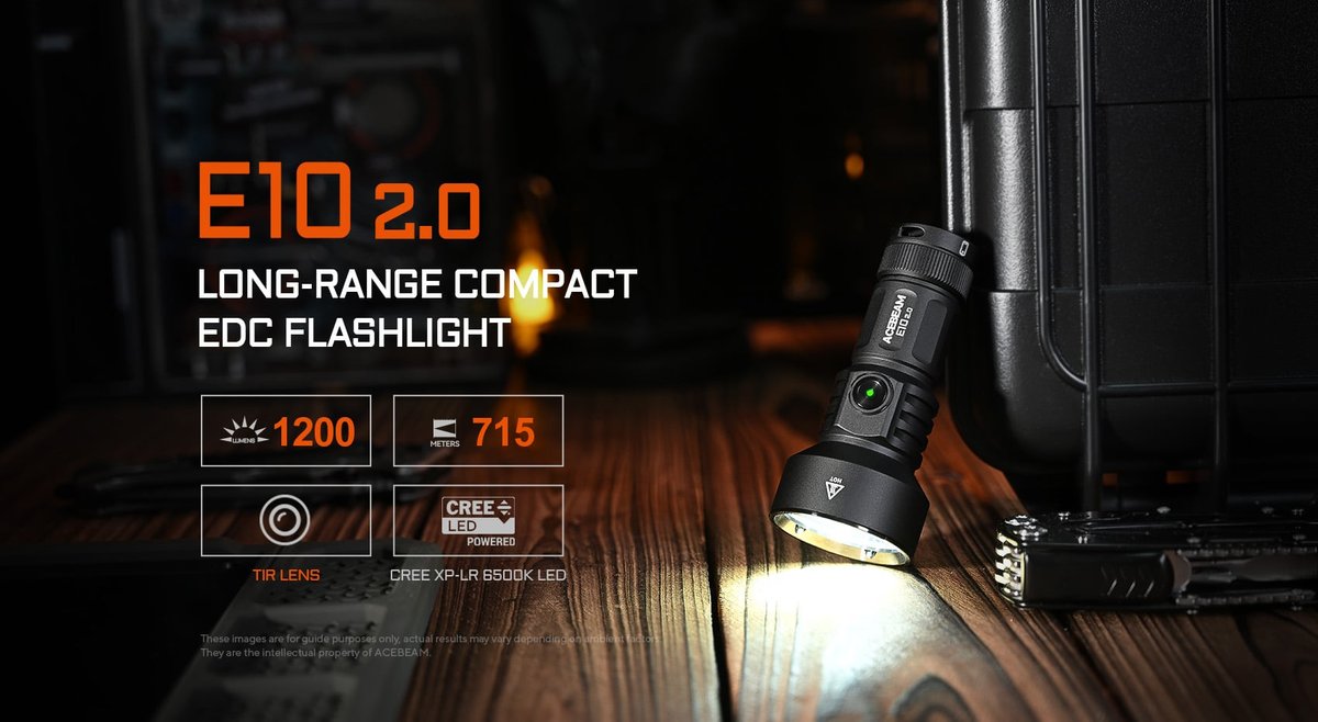 AceBeam E10 2.0 čierna – kompaktný thrower s dosvitom 715 m, LED CREE XP-LR a TIR optika
