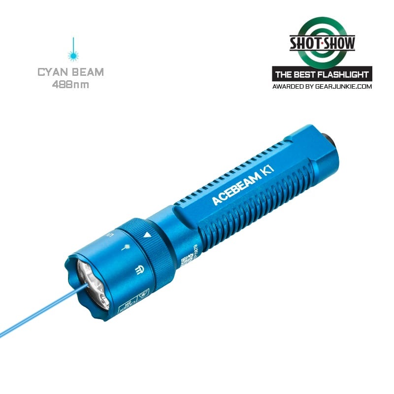 Acebeam K1 — EDC baterka s tromi zdrojmi svetla a vzácnym cyan lúčom 488 nm