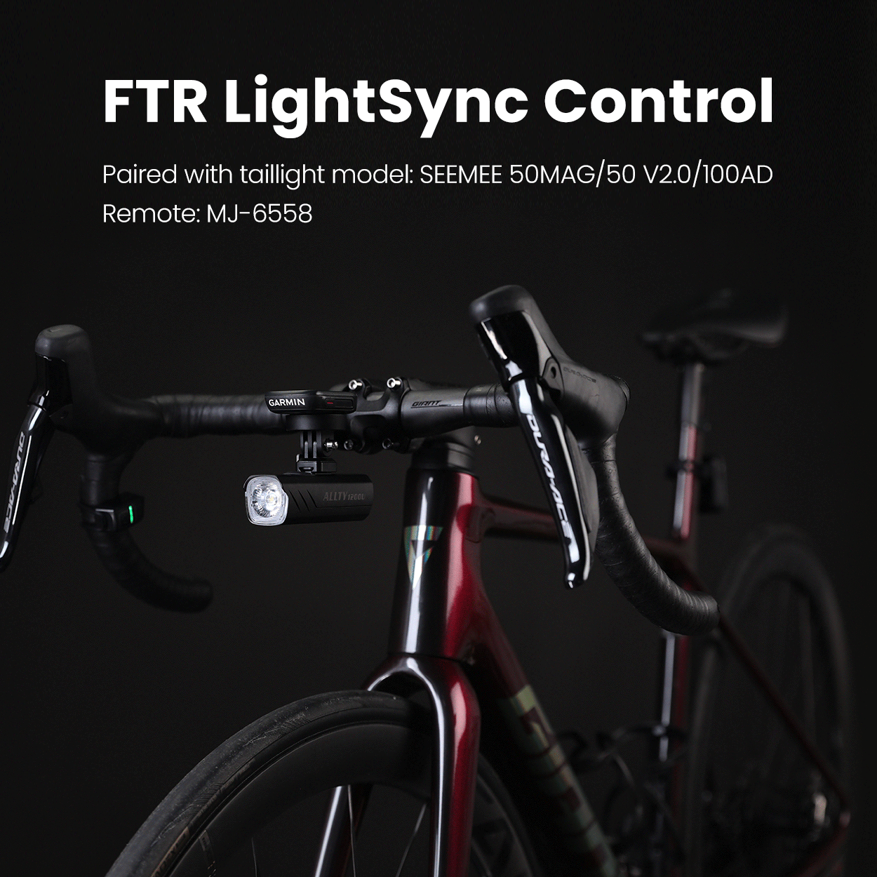Grafika FTR LightSync Control so svetlom Magicshine ALLTY 1200U a zoznamom kompatibilných zadných svetiel SEEMEE