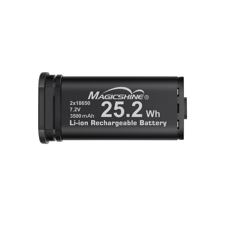 Štítok batériového modulu Magicshine ALLTY 2500S s údajmi 2× 18650, 7,2 V a 25,2 Wh