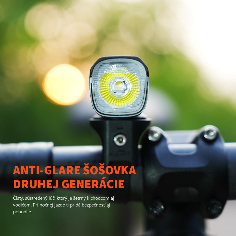 Rozsvietená anti-glare šošovka druhej generácie na svetle Magicshine ALLTY 800 V2.0 na riadidlách bicykla
