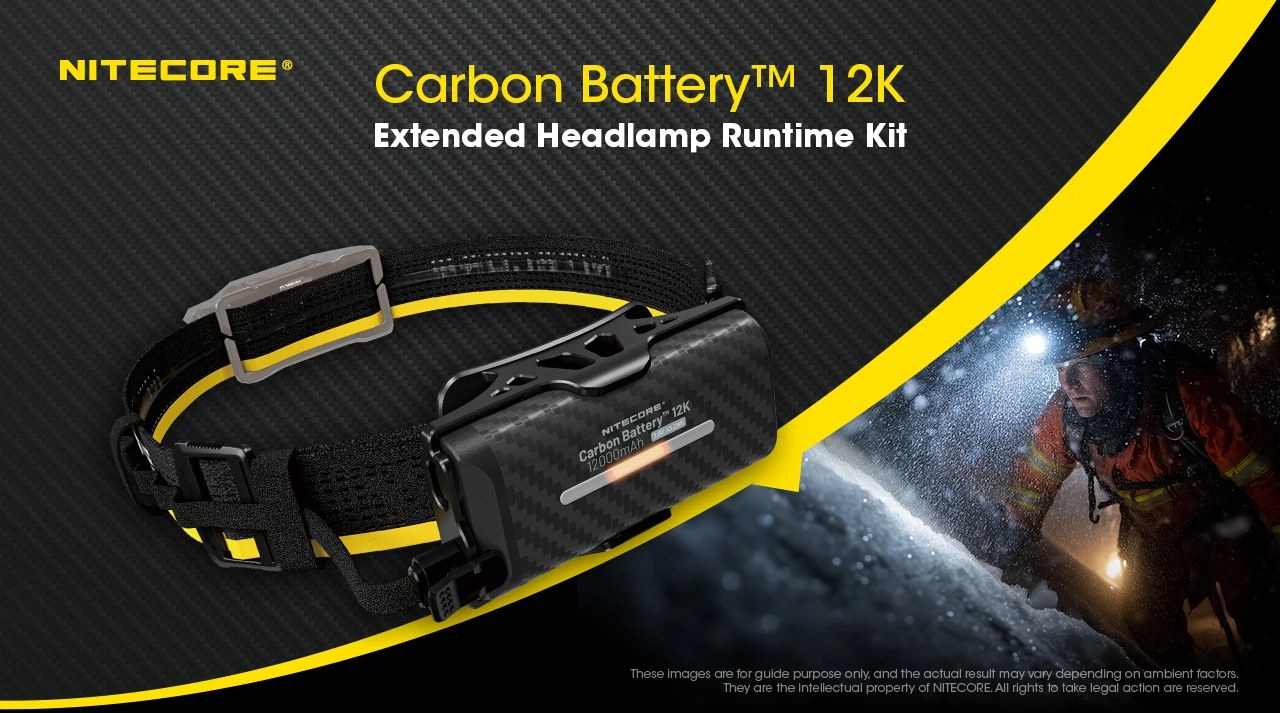 Nitecore Carbon Battery 12K Extended Headlamp Runtime Kit — čelenka s karbónovou batériou 12000 mAh v držiaku