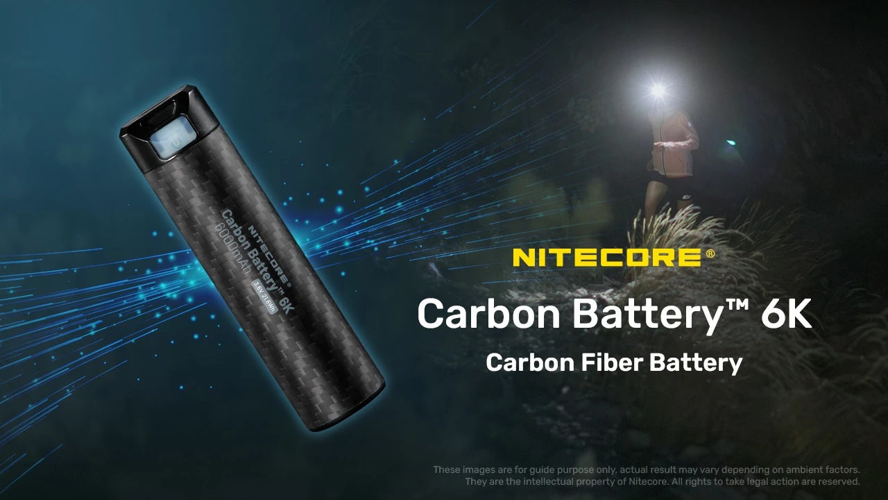 Nitecore Carbon Battery 6K — karbónová batéria 6000 mAh 21,6 Wh pre nočného bežca s čelovkou