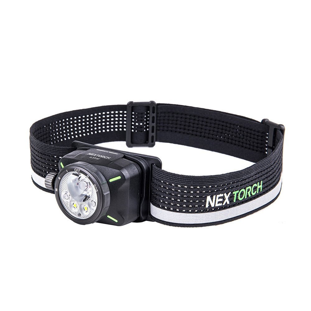 Nextorch eStar — čierna LED čelovka s bielym a červeným svetlom a reflexnou čelenkou