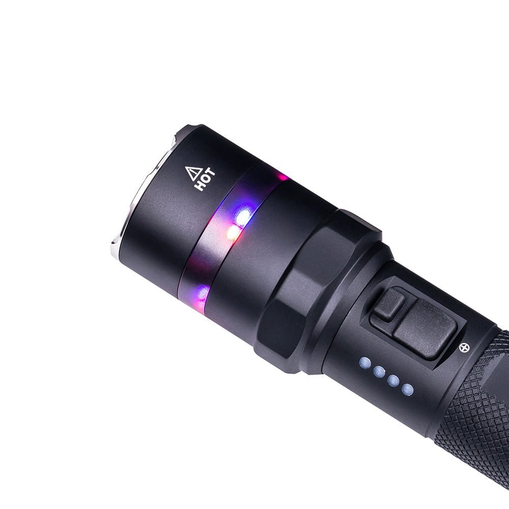 Nextorch P84B — všesmerový 360° prstenec vyžaruje červené a modré signálne svetlo