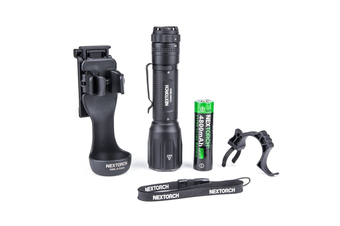 Nextorch TA30C MAX SET — baterka, taktický krúžok FR-2, puzdro V55L X-Carry a akumulátor 21700