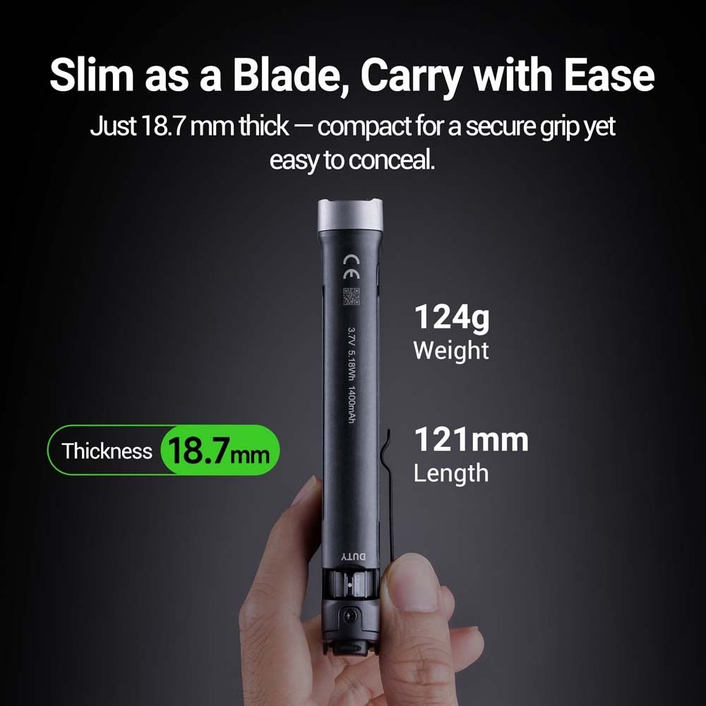 Nextorch TA70 — hrúbka len 18,7 mm, hmotnosť 124 gramov, dĺžka 121 mm