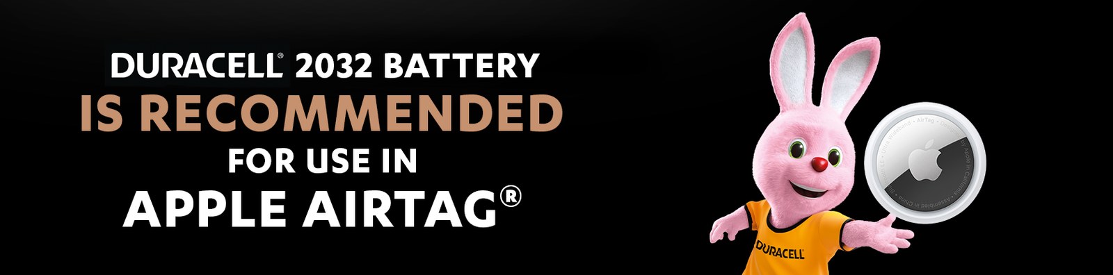 Duracell CR2032 – batéria odporúčaná do lokalizátora Apple AirTag, zajac Duracell s AirTagom